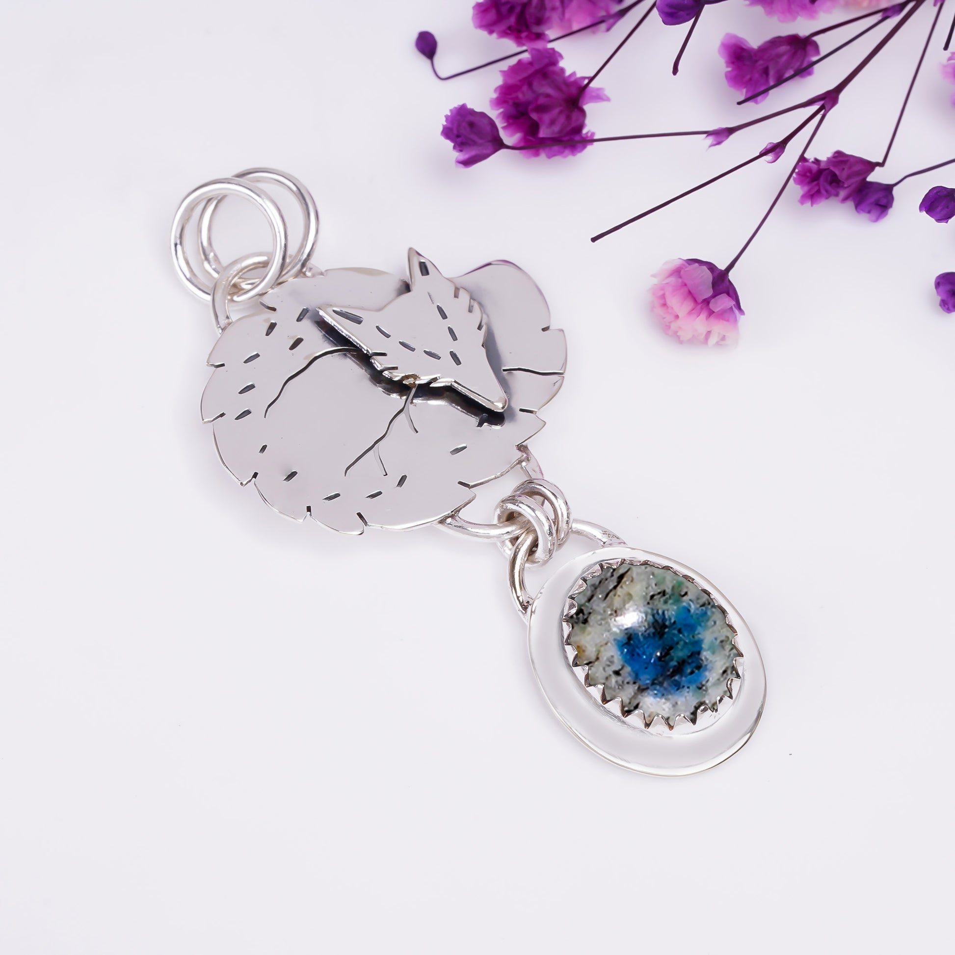 "K2 Azurite Pendant 925 Sterling Silver | Blue Granite Gemstone Necklace"