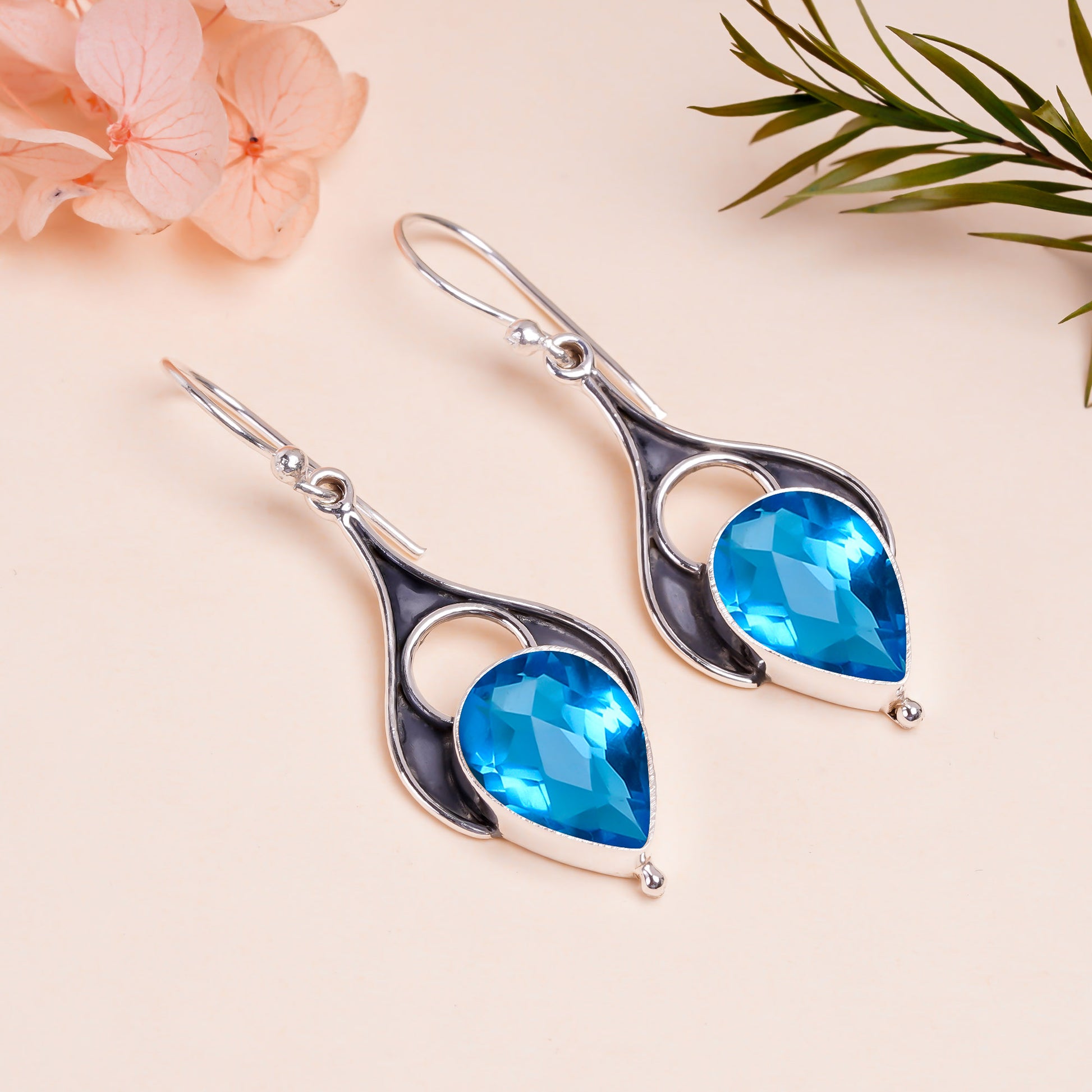 "Blue Topaz Earrings 925 Sterling Silver | Natural Gemstone Dangle Jewelry"
