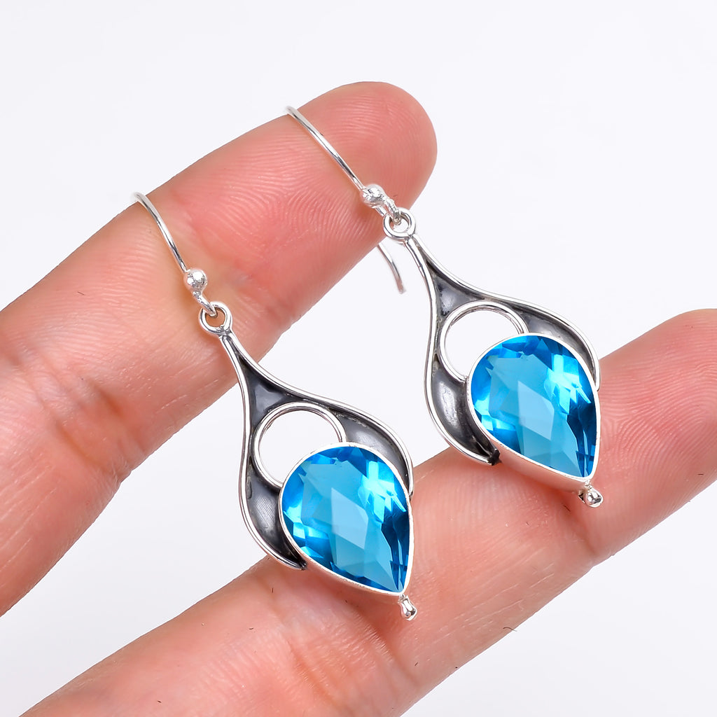 "Blue Topaz Earrings 925 Sterling Silver | Natural Gemstone Dangle Jewelry"