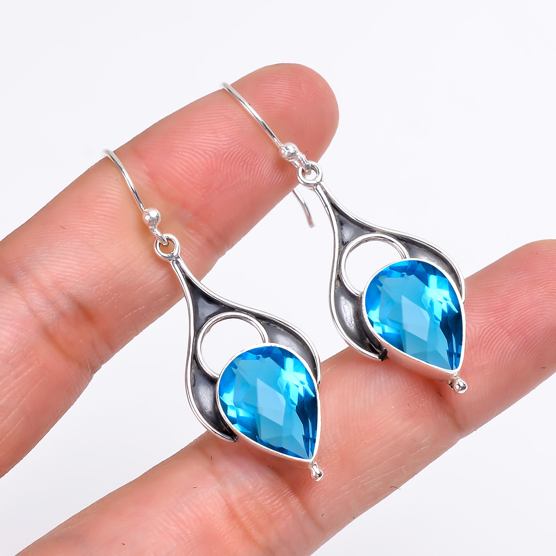 "Blue Topaz Earrings 925 Sterling Silver | Natural Gemstone Dangle Jewelry"