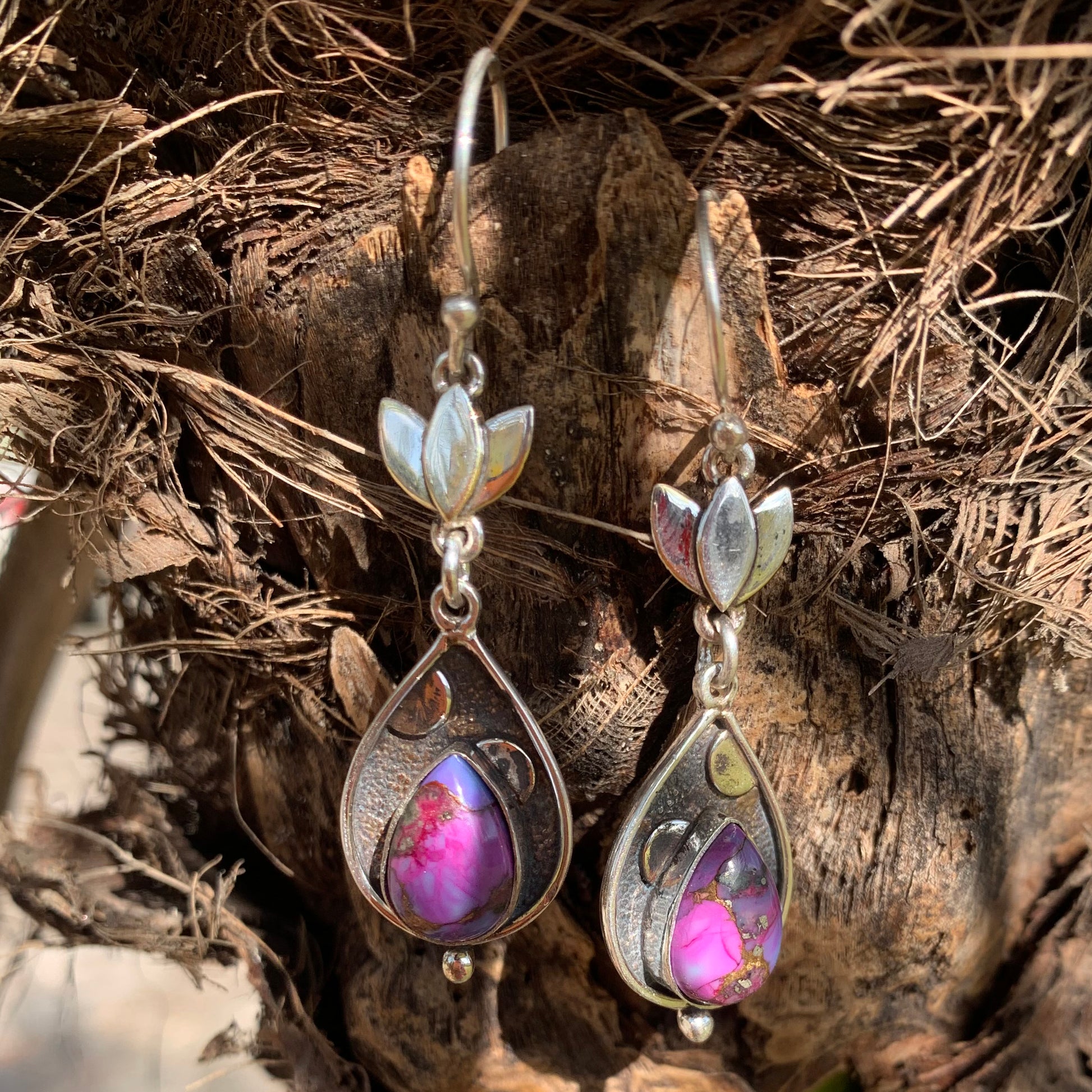 "Copper Purple Turquoise Earrings 925 Sterling Silver | Boho Gemstone Jewelry"