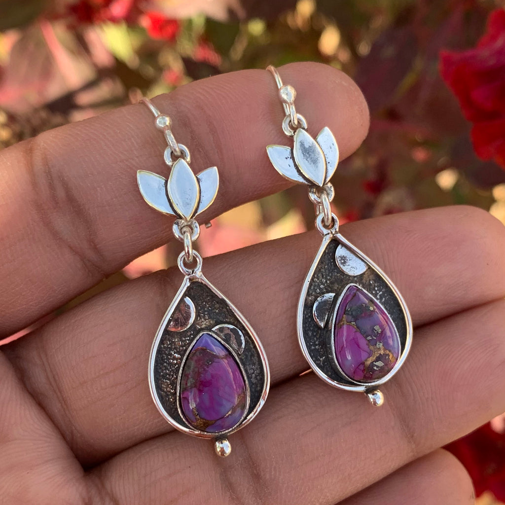 "Copper Purple Turquoise Earrings 925 Sterling Silver | Boho Gemstone Jewelry"