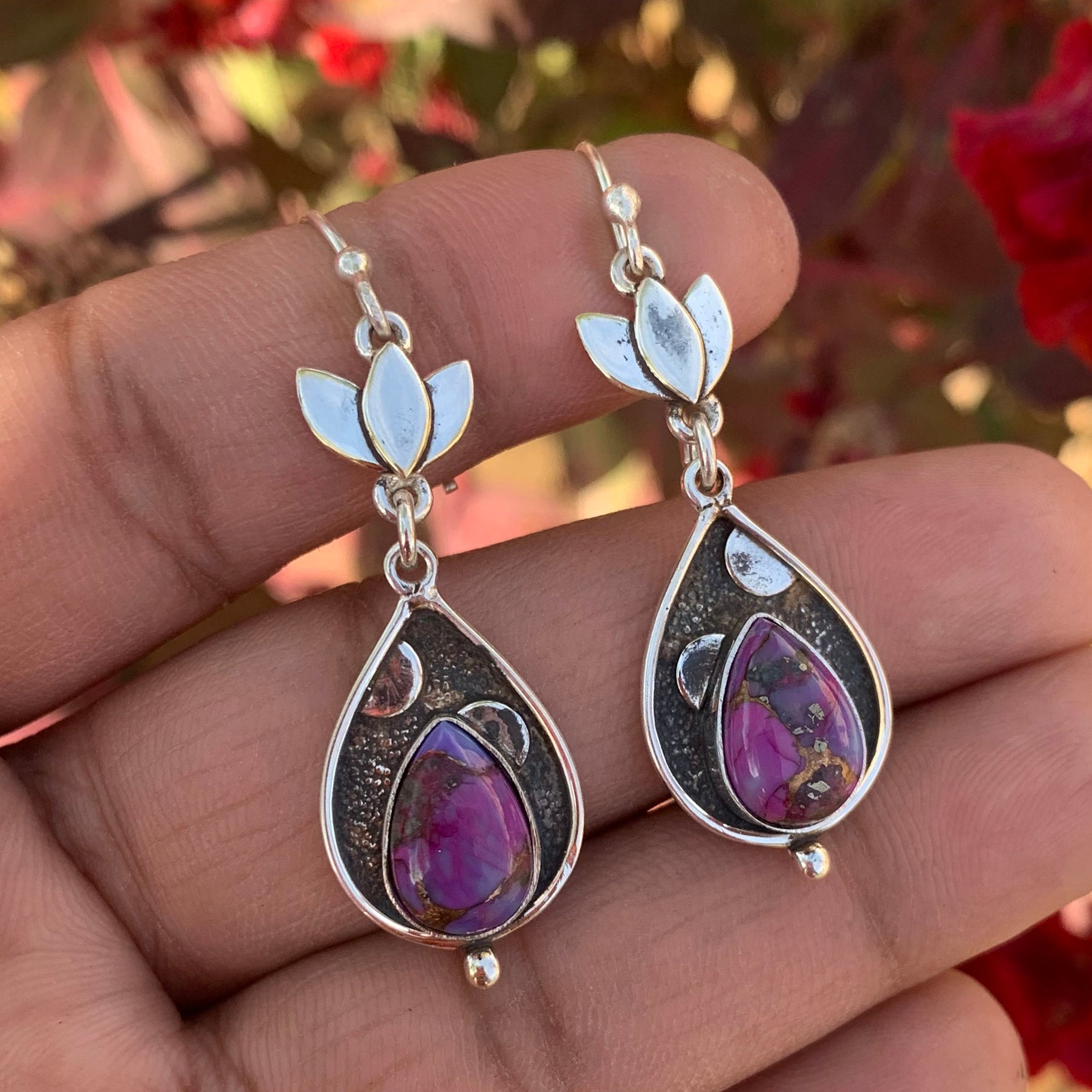 "Copper Purple Turquoise Earrings 925 Sterling Silver | Boho Gemstone Jewelry"