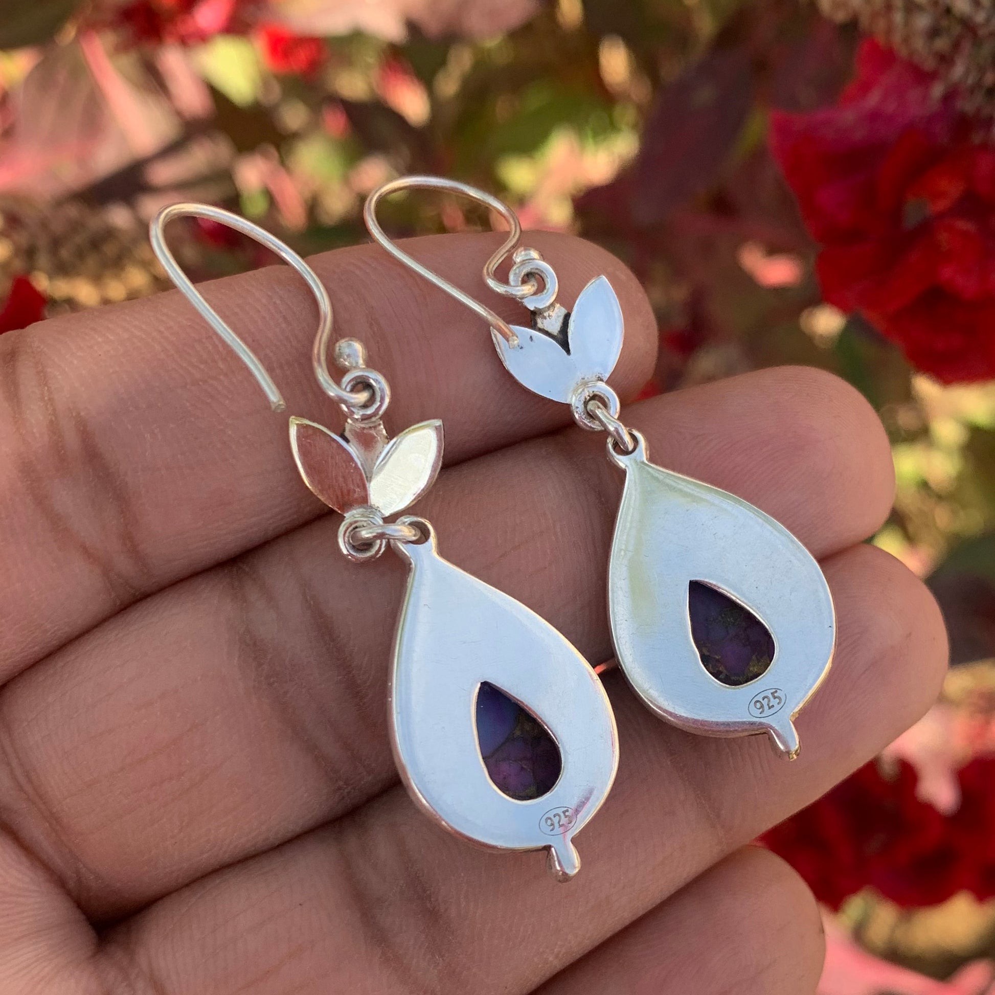 "Copper Purple Turquoise Earrings 925 Sterling Silver | Boho Gemstone Jewelry"