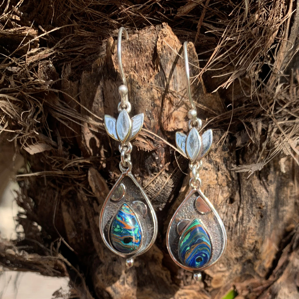 "Rainbow Calsilica Earrings 925 Sterling Silver | Colorful Gemstone Dangle Jewelry"