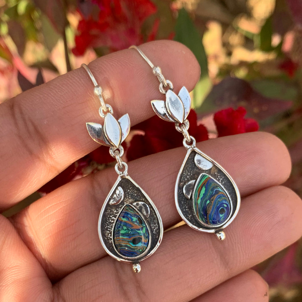 "Rainbow Calsilica Earrings 925 Sterling Silver | Colorful Gemstone Dangle Jewelry"