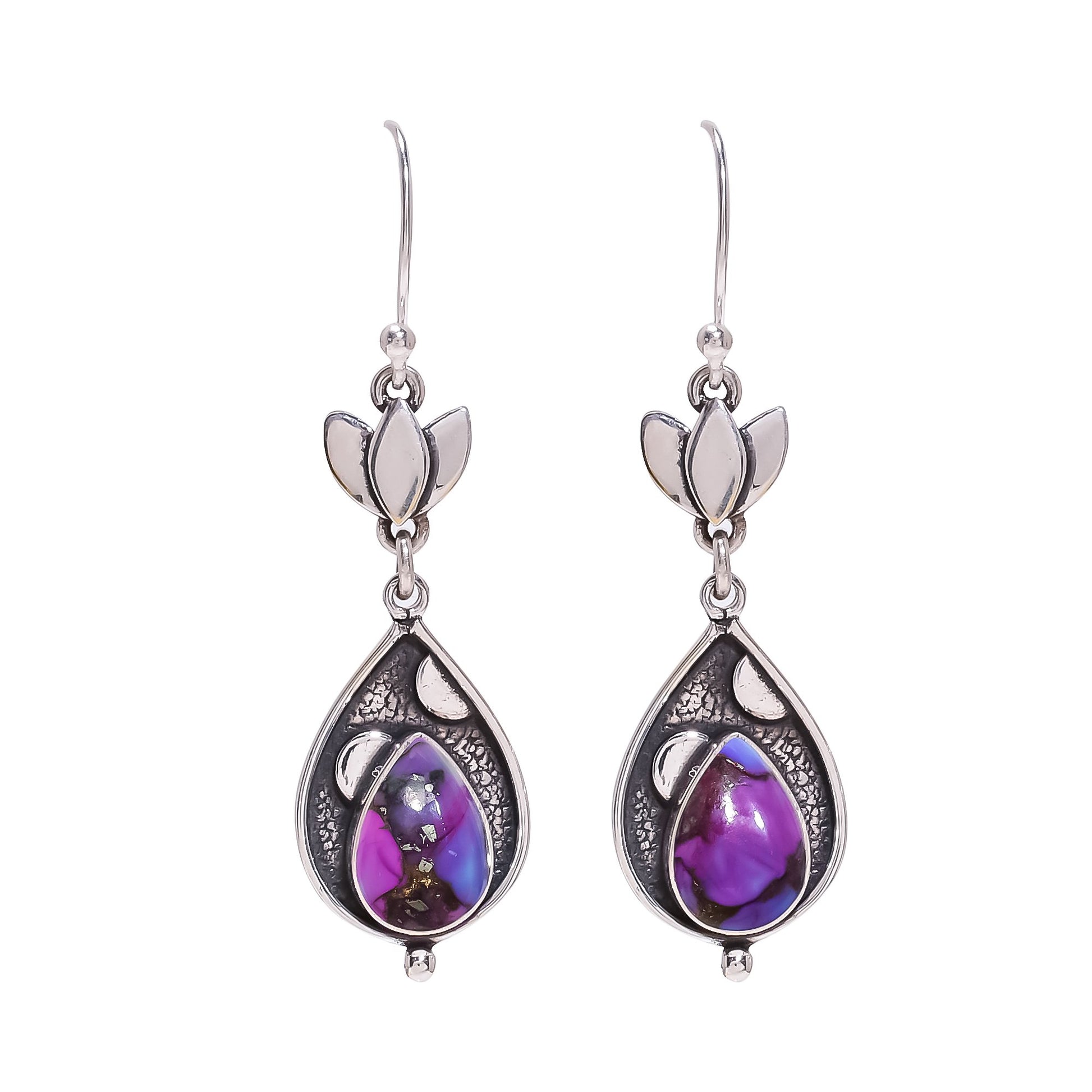"Copper Purple Turquoise Earrings 925 Sterling Silver | Boho Gemstone Jewelry"