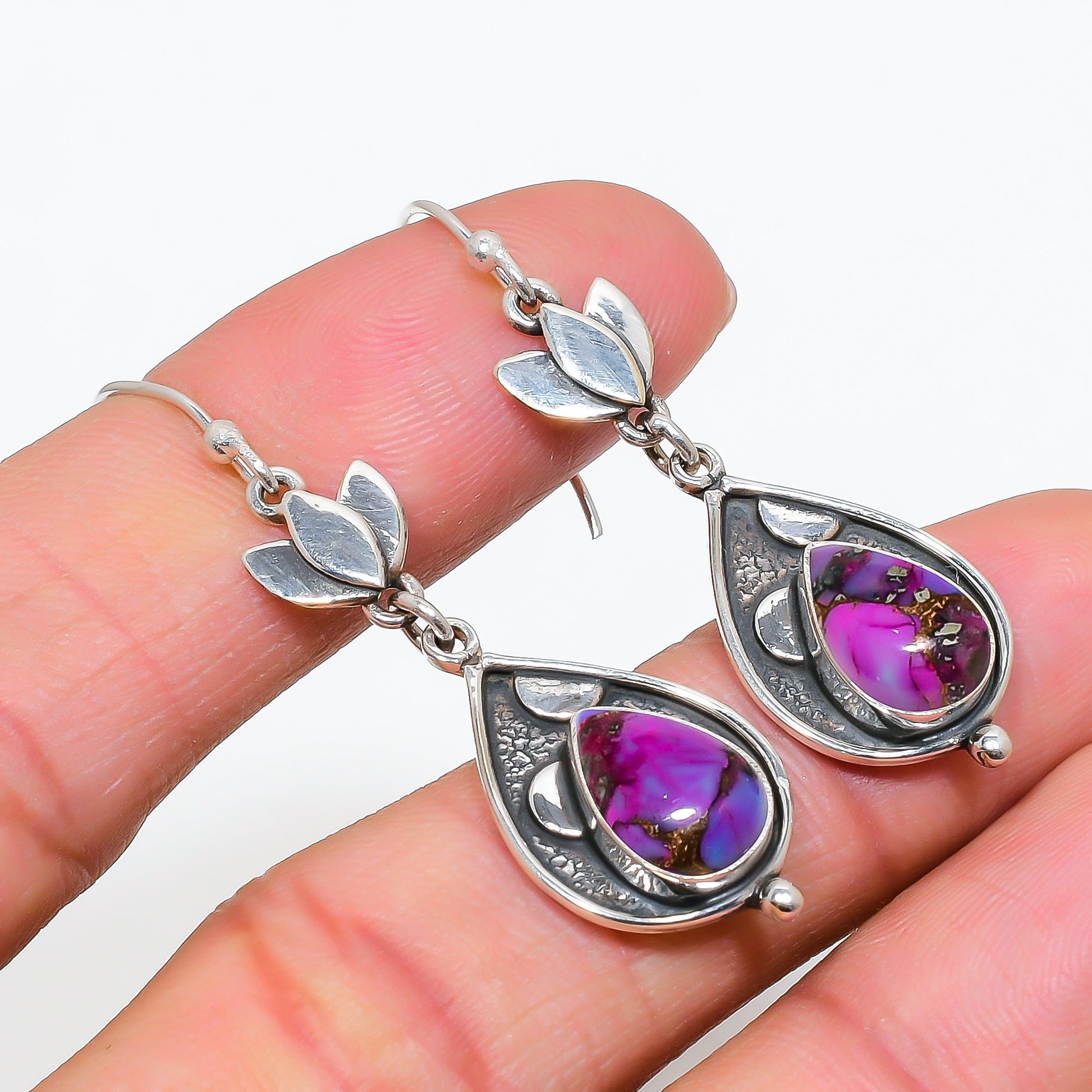 "Copper Purple Turquoise Earrings 925 Sterling Silver | Boho Gemstone Jewelry"