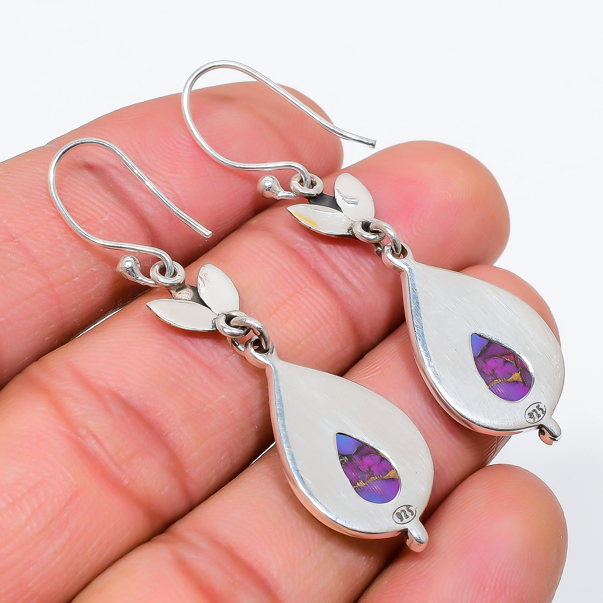 "Copper Purple Turquoise Earrings 925 Sterling Silver | Boho Gemstone Jewelry"