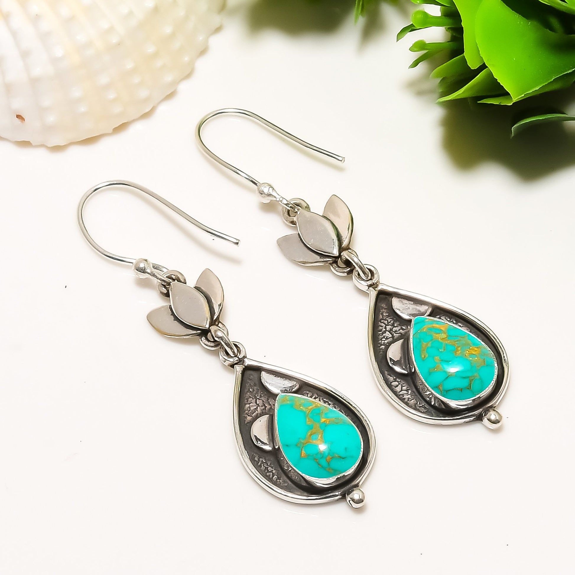 "Turquoise Earrings 925 Sterling Silver | Natural Gemstone Dangle Jewelry"