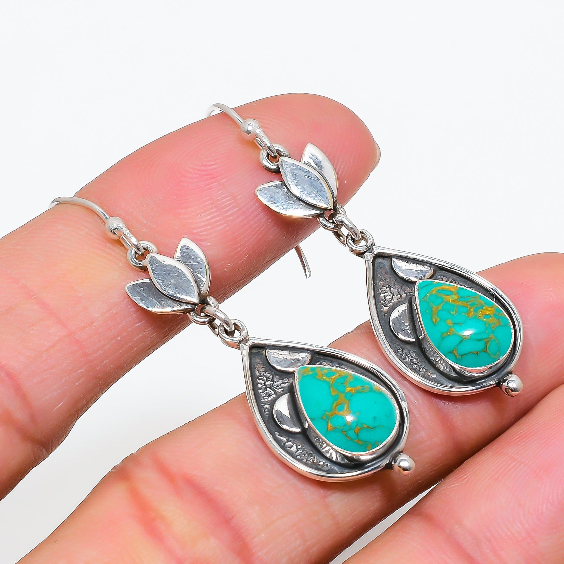 "Turquoise Earrings 925 Sterling Silver | Natural Gemstone Dangle Jewelry"