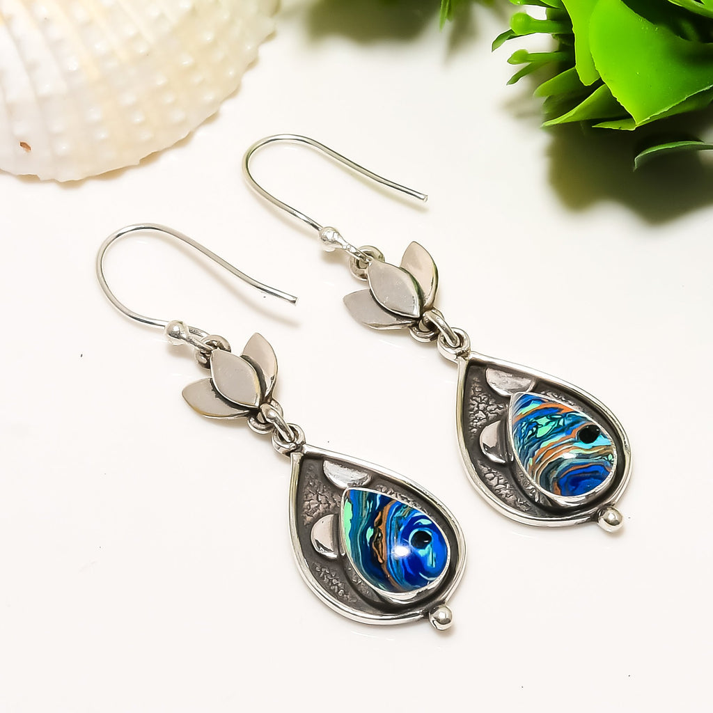 "Rainbow Calsilica Earrings 925 Sterling Silver | Colorful Gemstone Dangle Jewelry"