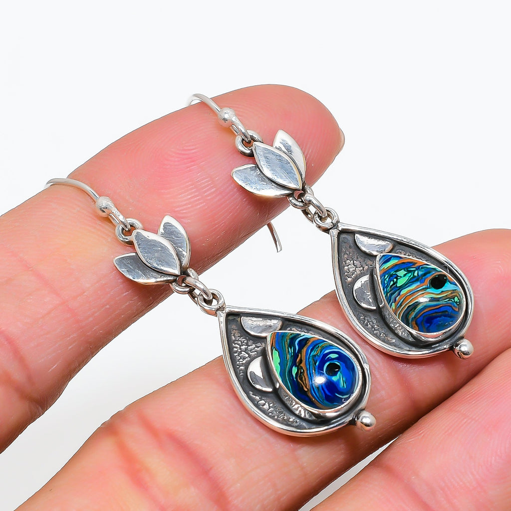 "Rainbow Calsilica Earrings 925 Sterling Silver | Colorful Gemstone Dangle Jewelry"