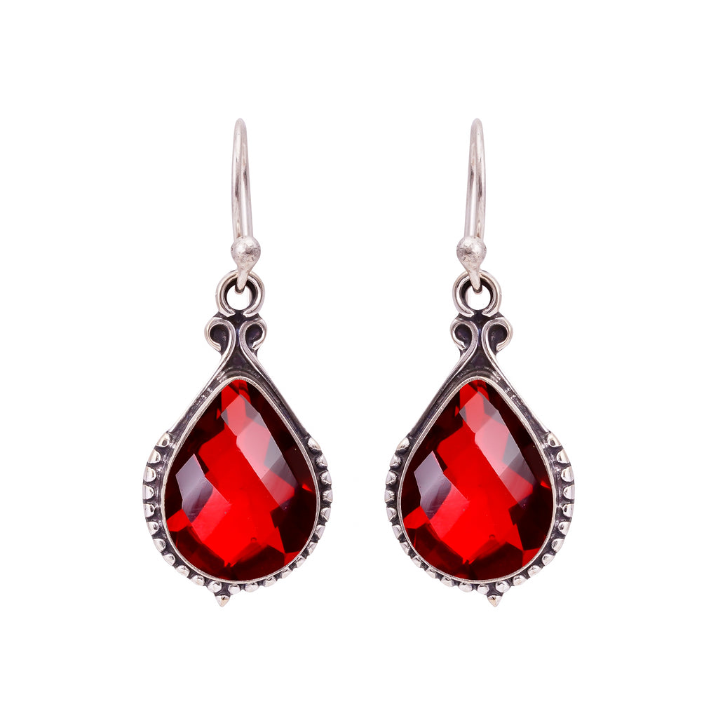 Garnet Earrings 925 Sterling Silver | Natural Red Gemstone Dangle Earrings