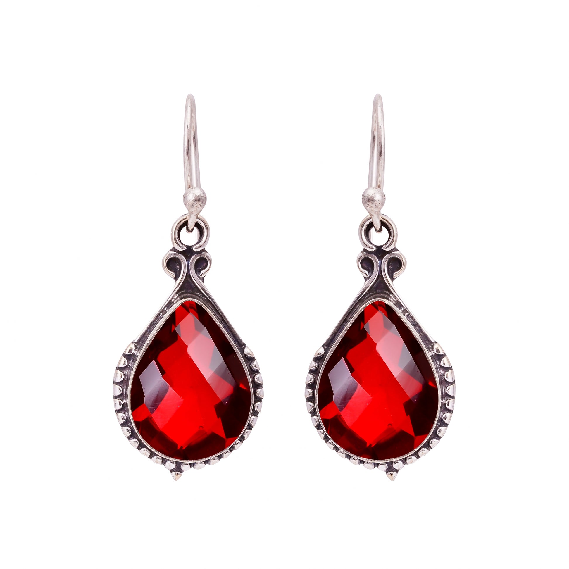 Garnet Earrings 925 Sterling Silver | Natural Red Gemstone Dangle Earrings