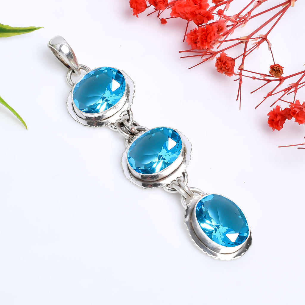 "Blue Topaz Pendant 925 Sterling Silver | Natural Gemstone Necklace"