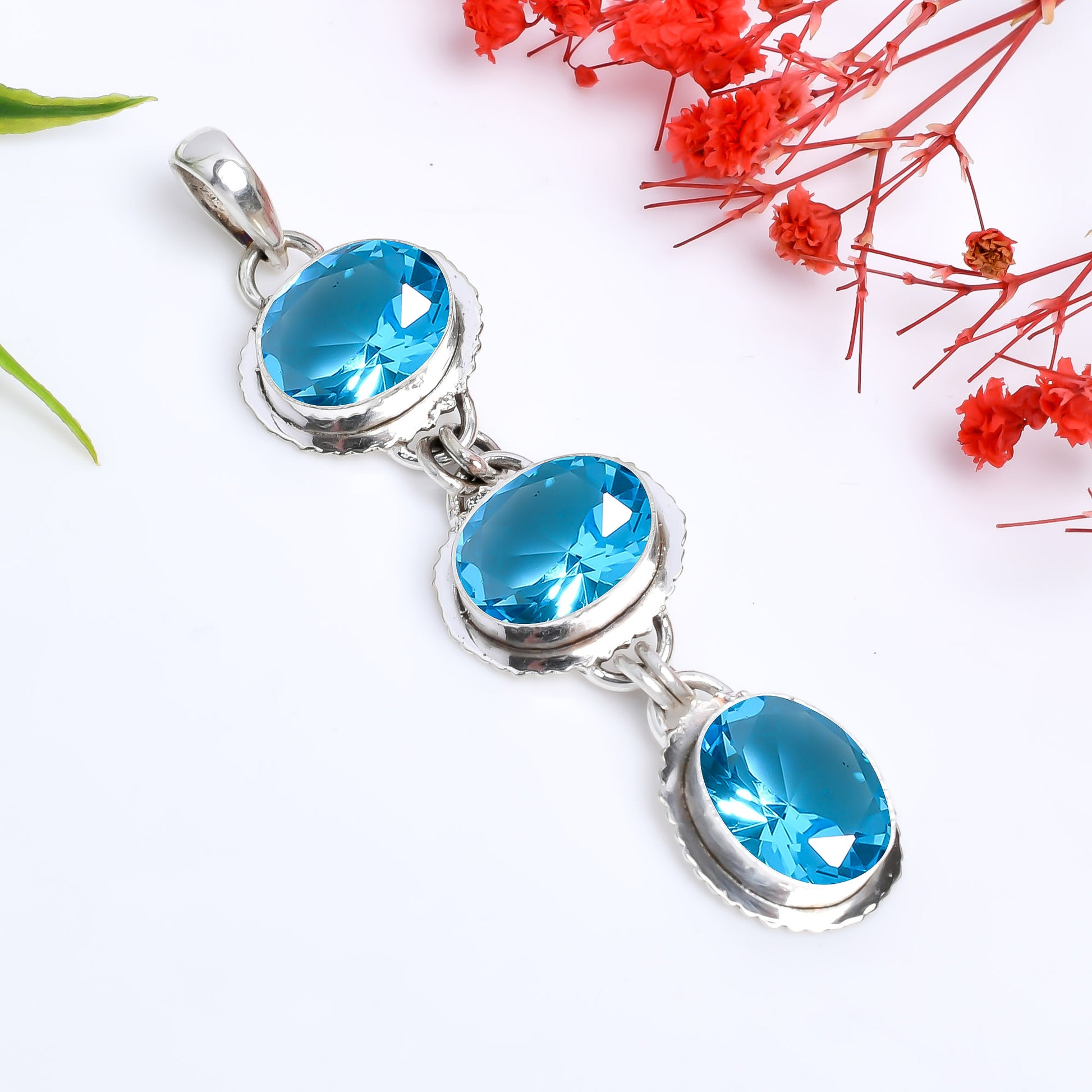 "Blue Topaz Pendant 925 Sterling Silver | Natural Gemstone Necklace"