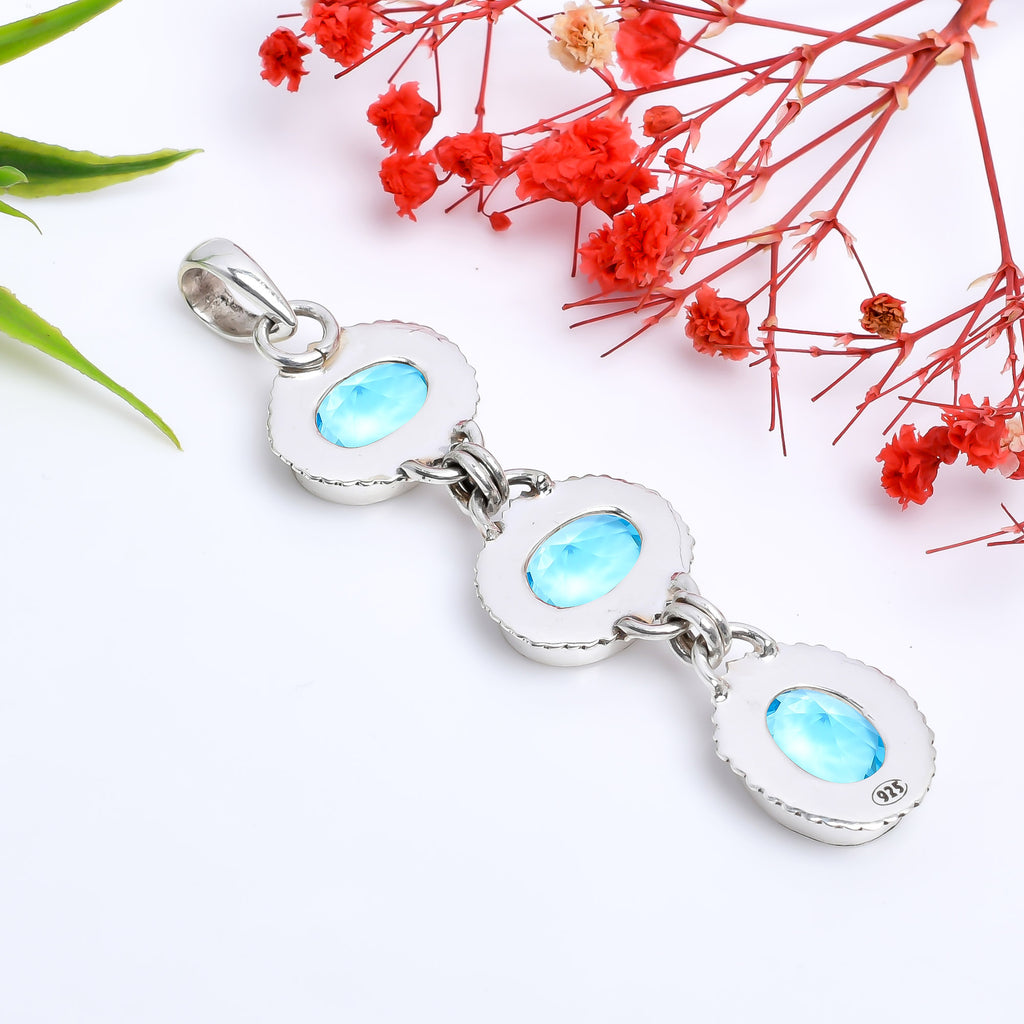 "Blue Topaz Pendant 925 Sterling Silver | Natural Gemstone Necklace"