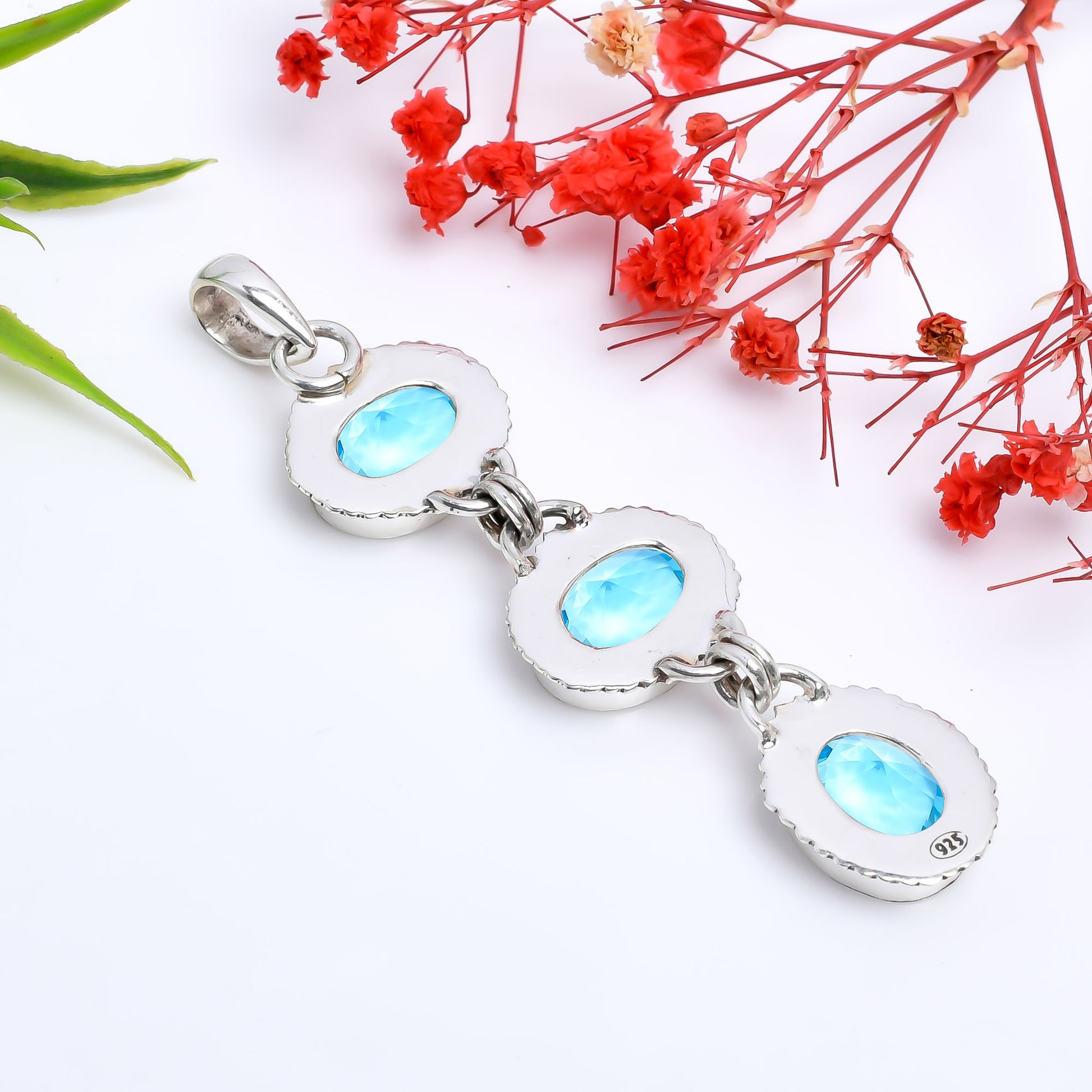 "Blue Topaz Pendant 925 Sterling Silver | Natural Gemstone Necklace"