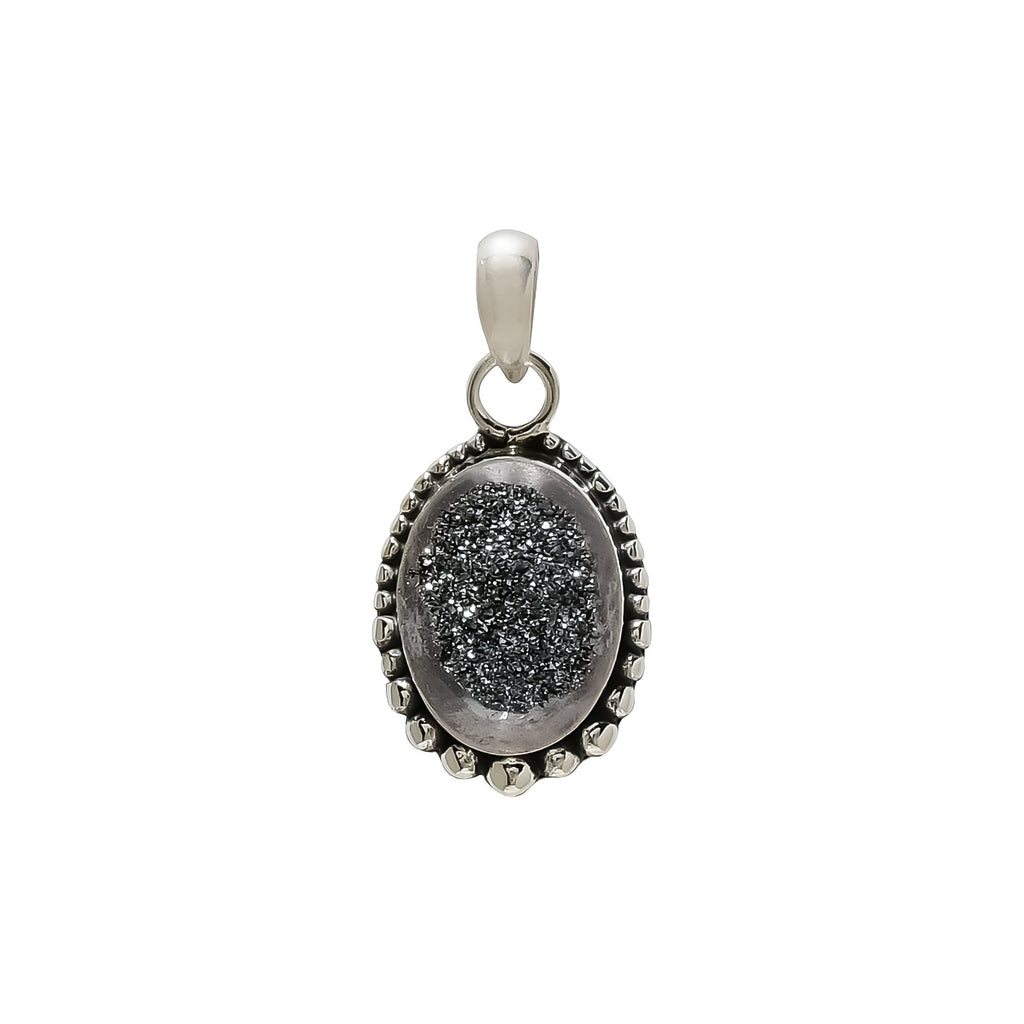 "Titanium Druzy Agate Pendant | 925 Sterling Silver Necklace"