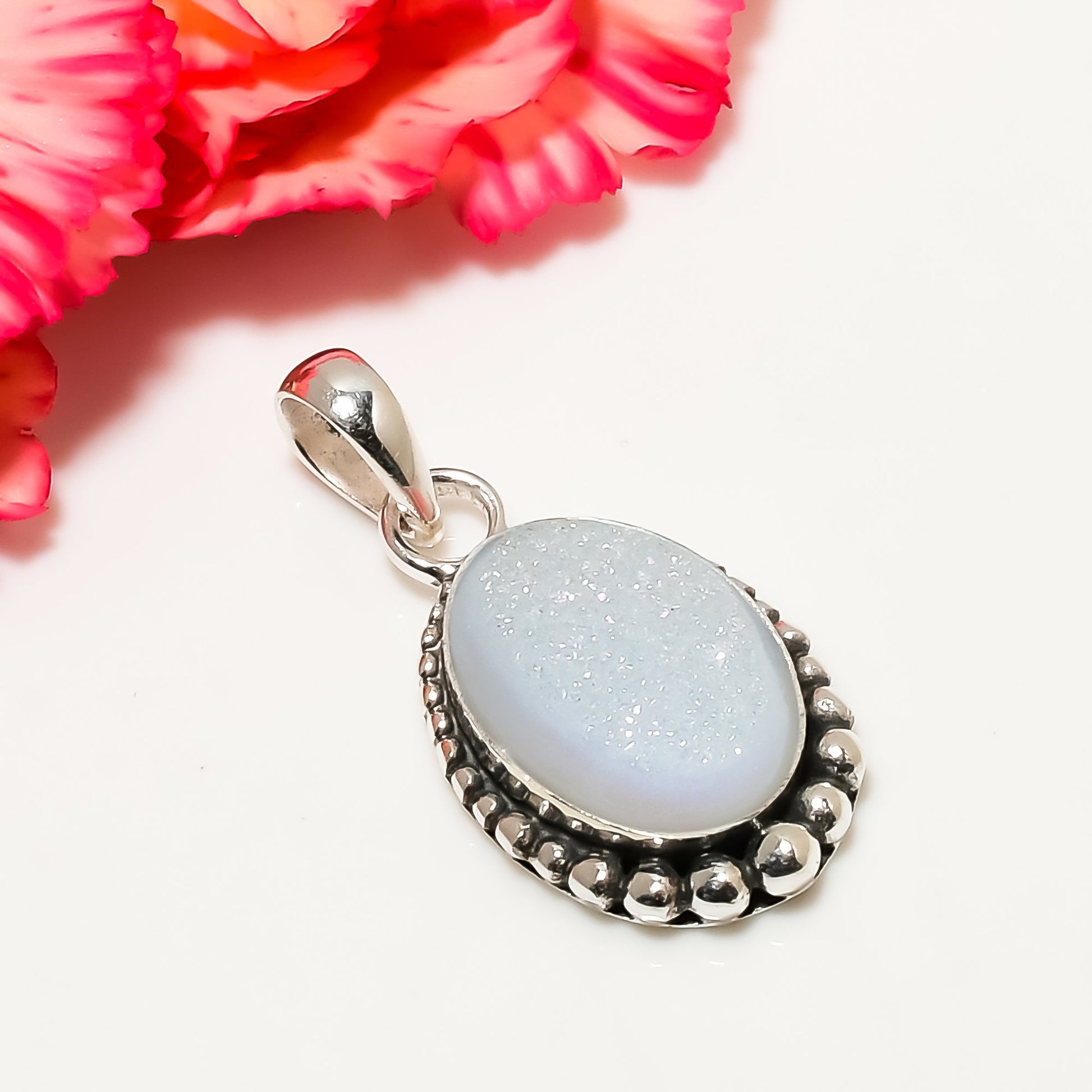 "Titanium Druzy Agate Pendant | 925 Sterling Silver Necklace"