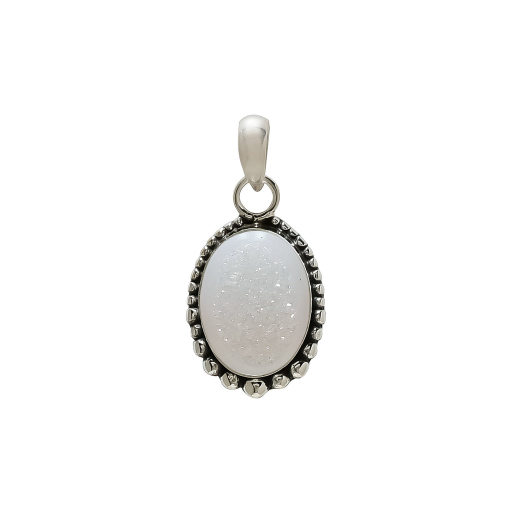 "Titanium Druzy Agate Pendant | 925 Sterling Silver Necklace"