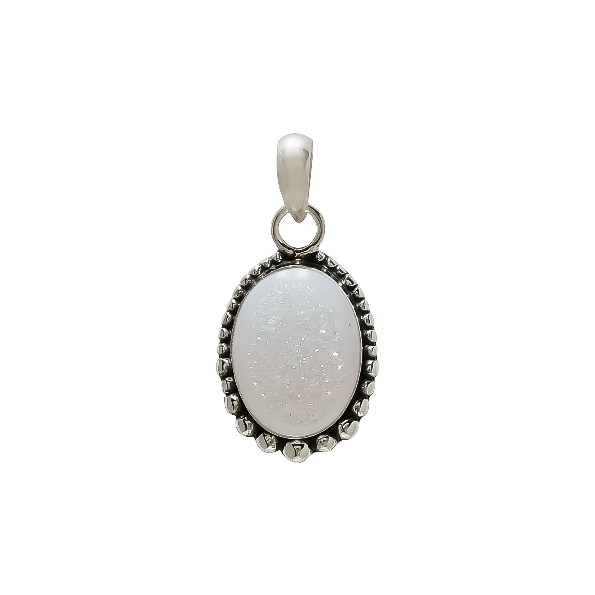 "Titanium Druzy Agate Pendant | 925 Sterling Silver Necklace"