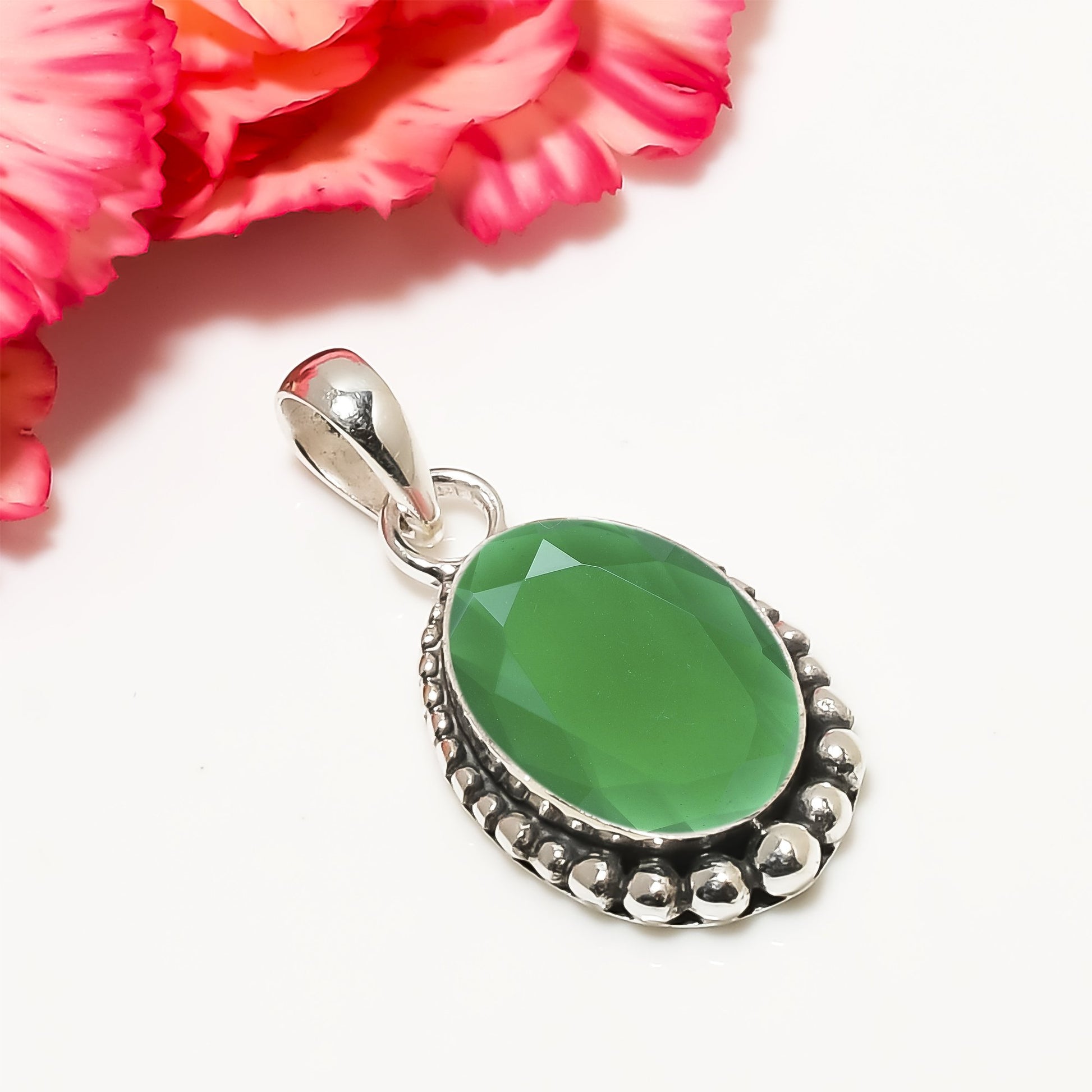 Emerald Pendant 925 Sterling Silver | Natural Green Gemstone Necklace