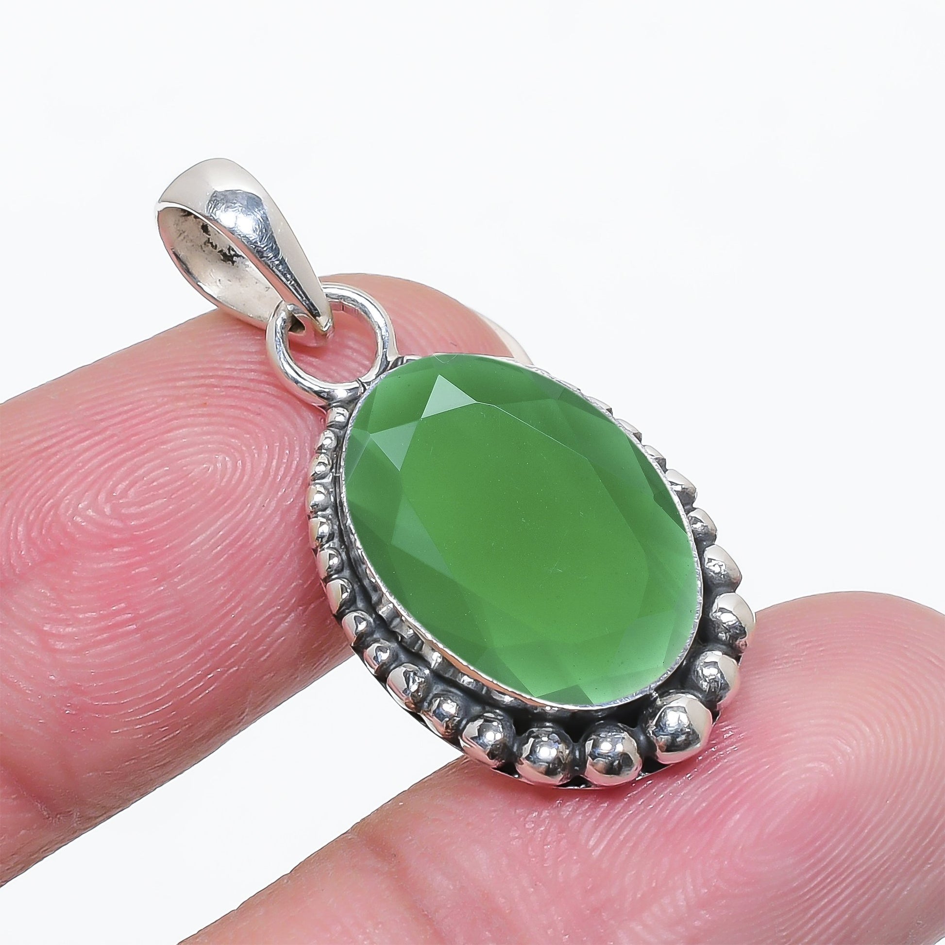 Emerald Pendant 925 Sterling Silver | Natural Green Gemstone Necklace