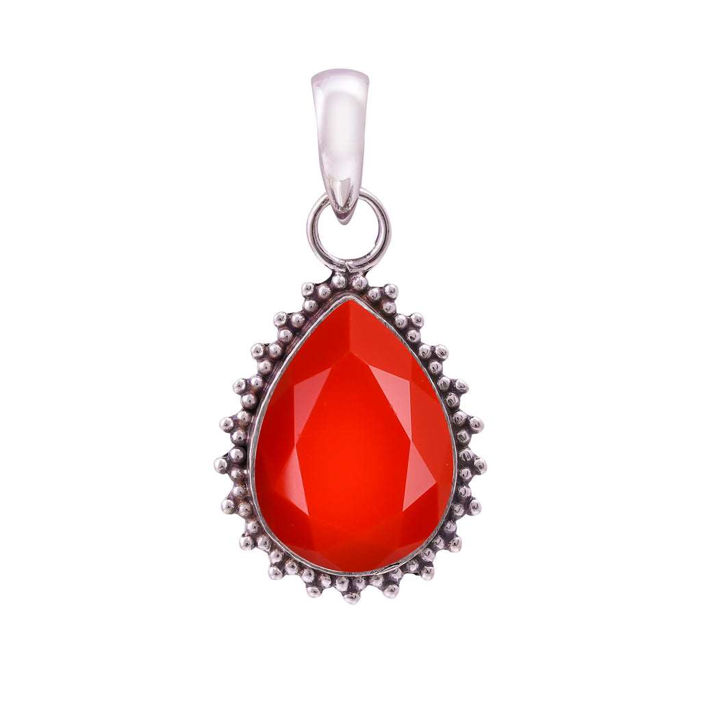"Coral Pendant | 925 Sterling Silver | Red Gemstone Necklace"