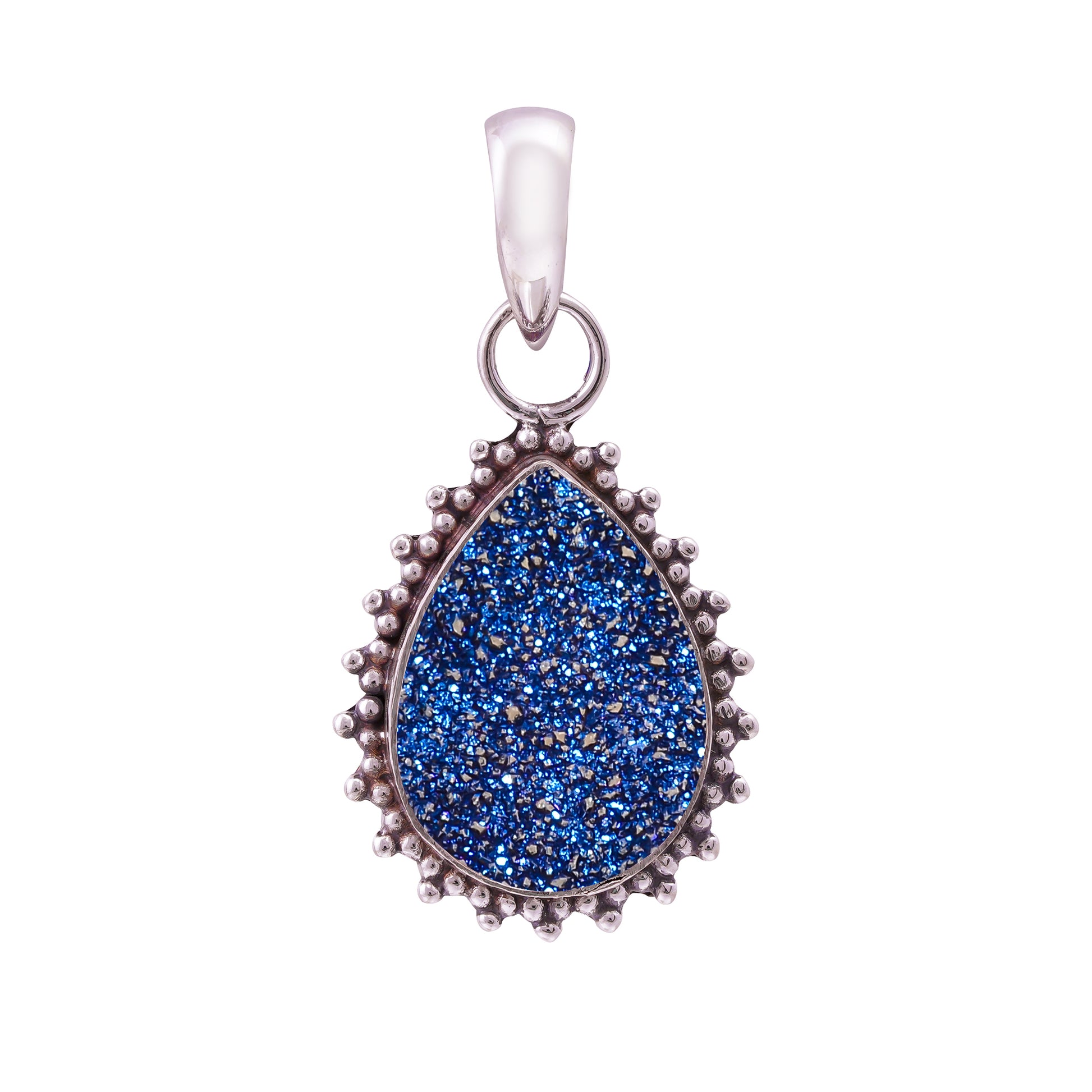 "Titanium Druzy Agate Pendant | 925 Sterling Silver | Rainbow Sparkle"