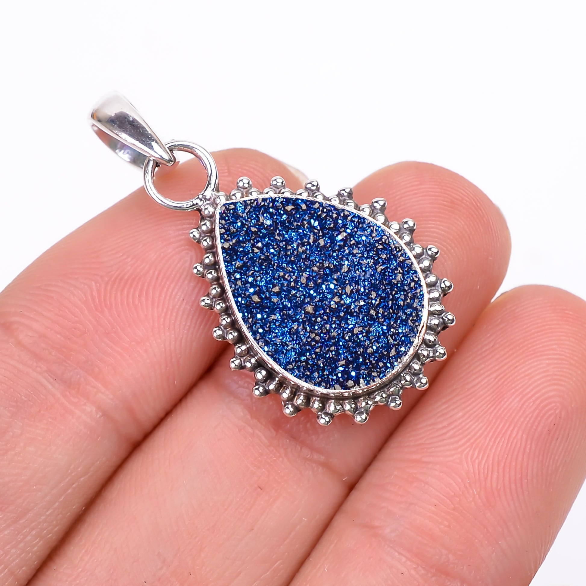 "Titanium Druzy Agate Pendant | 925 Sterling Silver | Rainbow Sparkle"