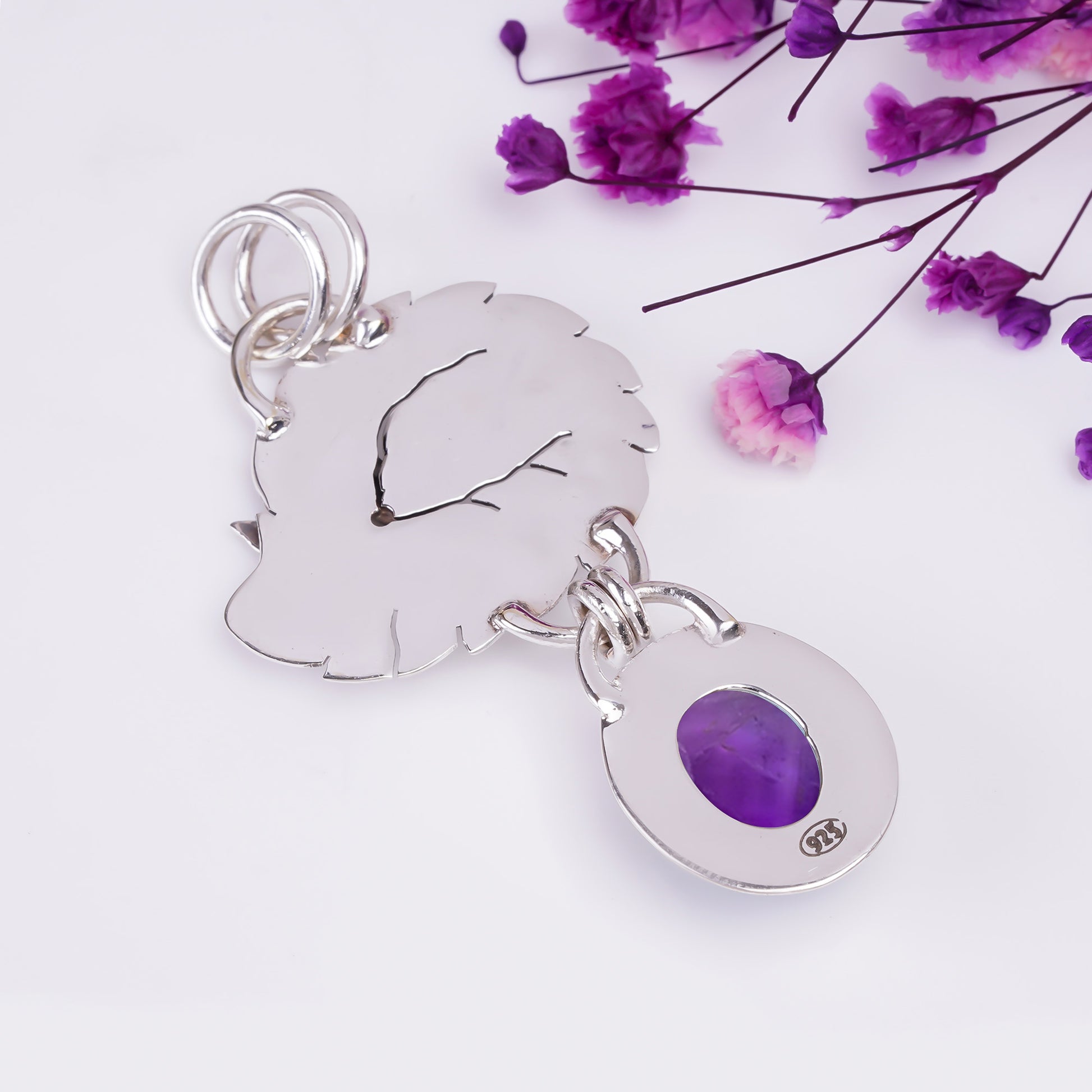 "Amethyst Pendant 925 Sterling Silver | Natural Purple Gemstone Necklace"