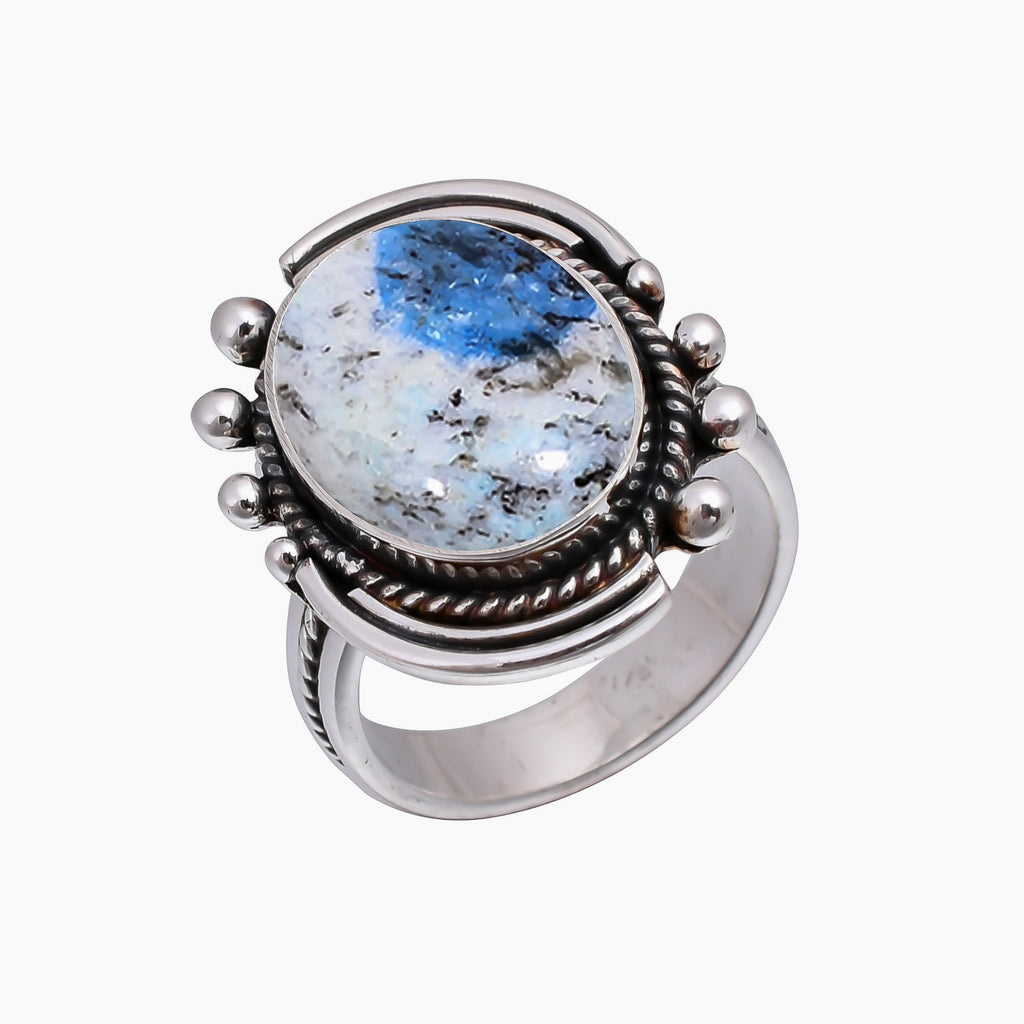 "K2 Azurite Ring 925 Sterling Silver | Natural Blue Stone Jewelry"