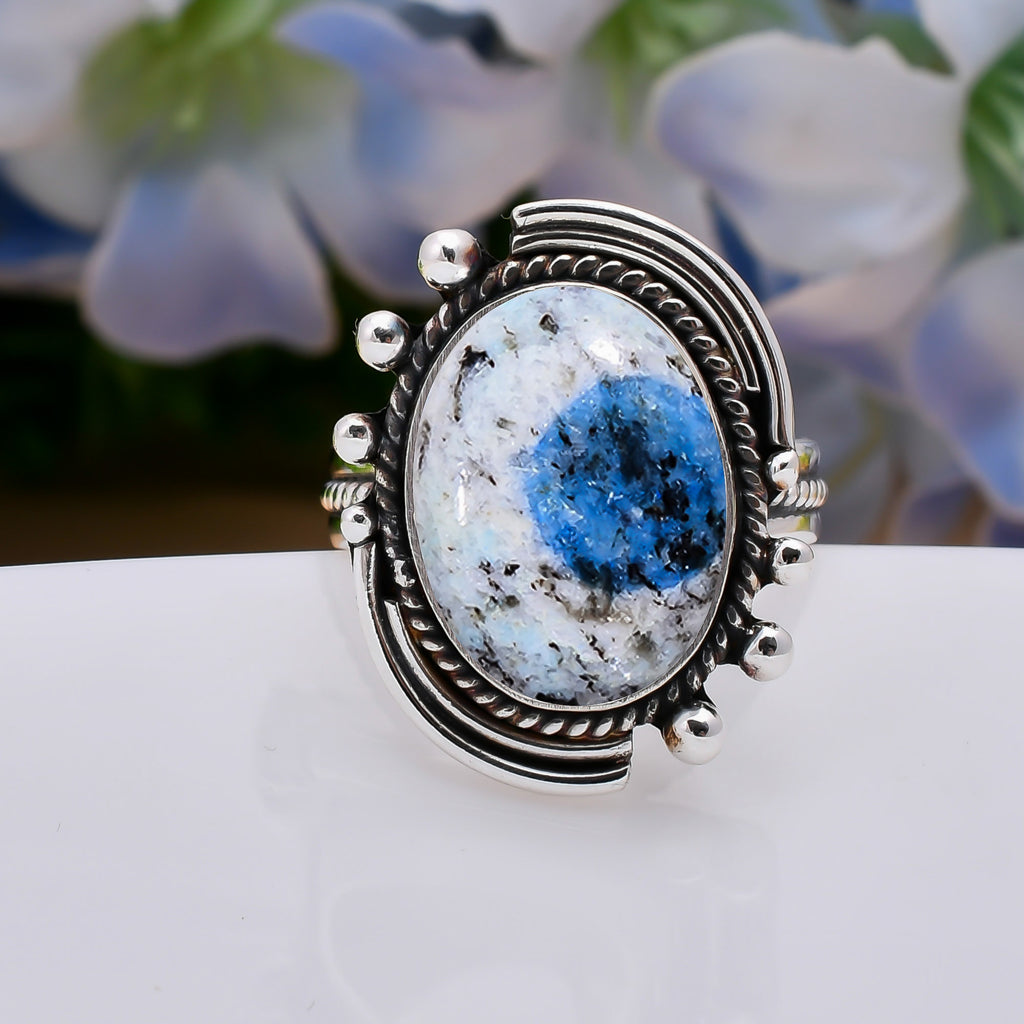 "K2 Azurite Ring 925 Sterling Silver | Natural Blue Stone Jewelry"