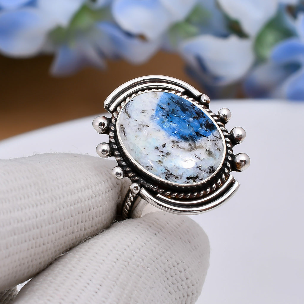 "K2 Azurite Ring 925 Sterling Silver | Natural Blue Stone Jewelry"