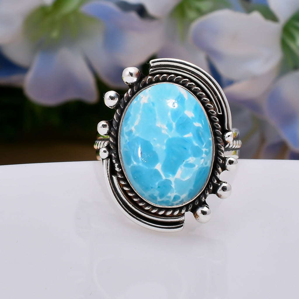 "Larimar Ring 925 Sterling Silver | Natural Blue Gemstone"