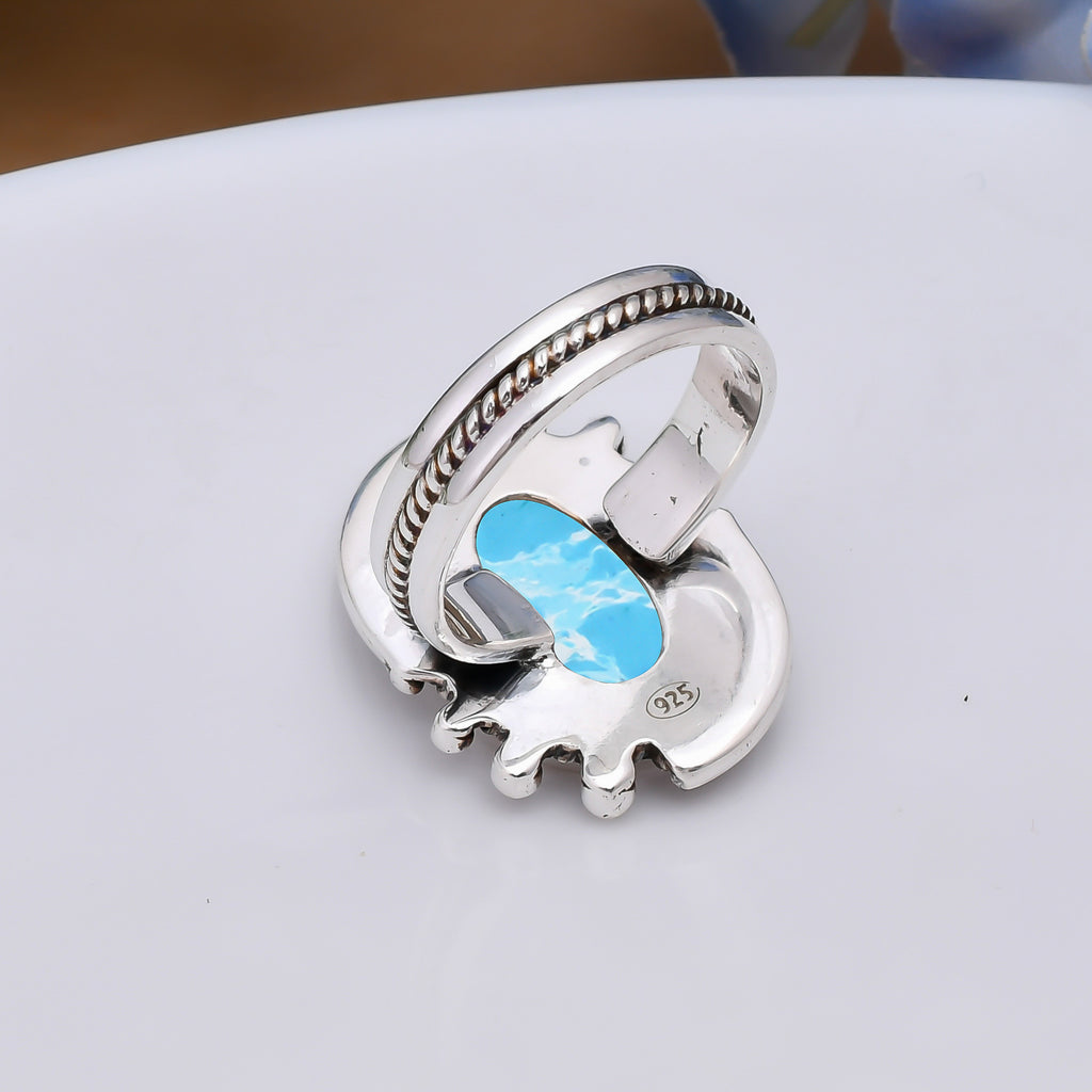 "Larimar Ring 925 Sterling Silver | Natural Blue Gemstone"