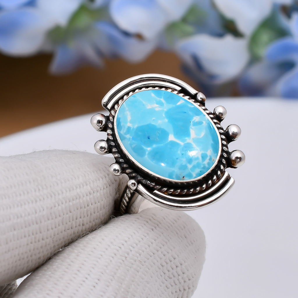 "Larimar Ring 925 Sterling Silver | Natural Blue Gemstone"